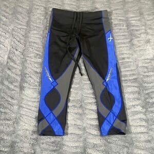 CW-X 225806 Mens Small Black Blue Gray Compression 3/4 Running Tights Capris